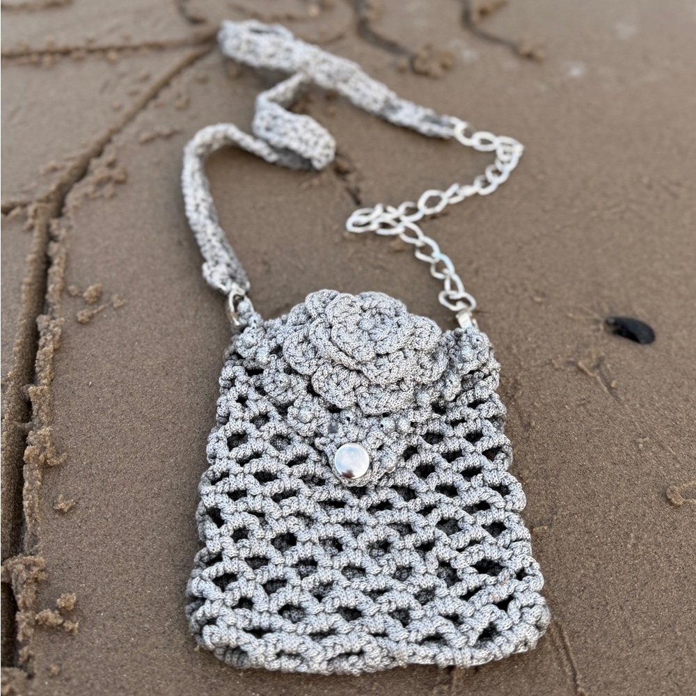 Gray Handmade Crochet Crossbody/Shoulder Bag – Adjustable Strap - Picture 11 of 11